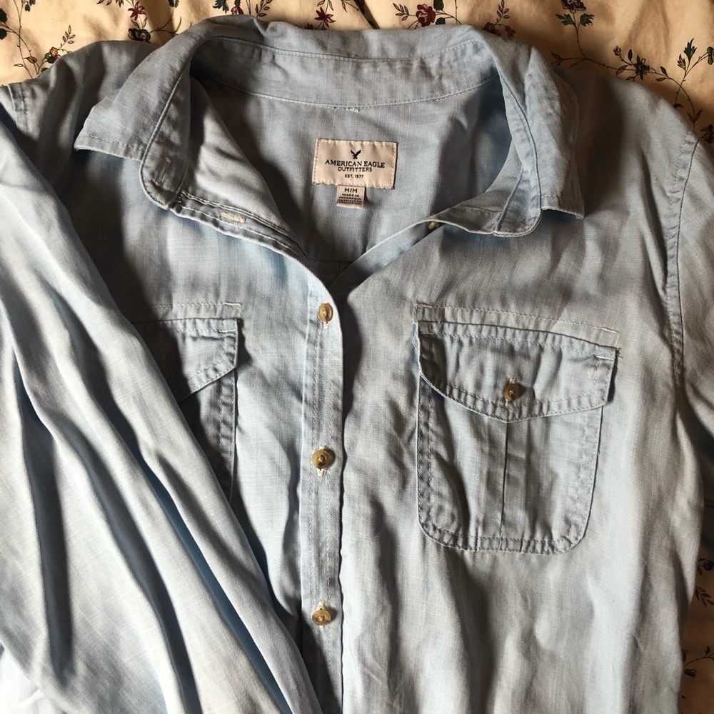 American eagle denim button up